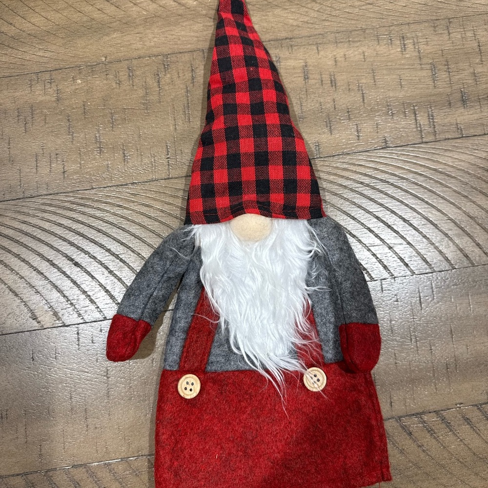Plaid Gnome Wine Bottle Decor